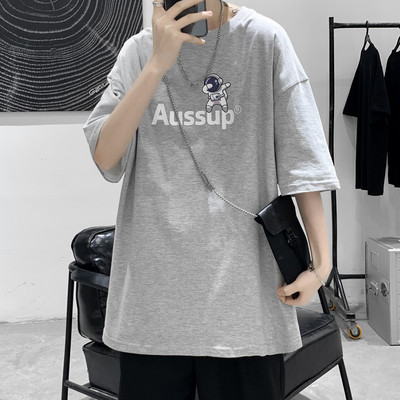 Lai meeste T-särk kirjaga ja ümara kaelusega