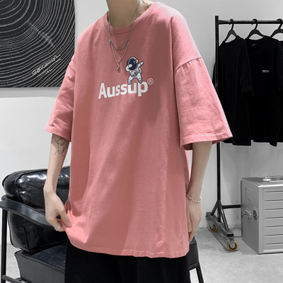 Lai meeste T-särk kirjaga ja ümara kaelusega