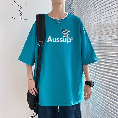 Lai meeste T-särk kirjaga ja ümara kaelusega