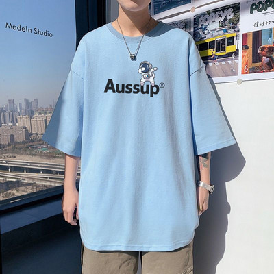 Lai meeste T-särk kirjaga ja ümara kaelusega