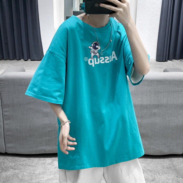 Lai meeste T-särk kirjaga ja ümara kaelusega