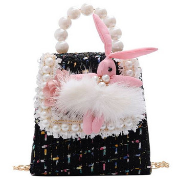 Стилна детска мини чанта с две дръжки и декоративни перли