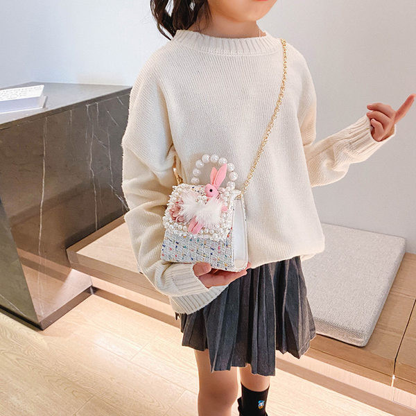 Stiilne laste minikott kahe sanga ja dekoratiivpärlitega