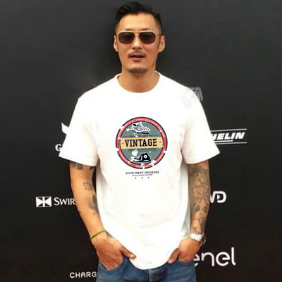 Casual μπλουζάκι με μανίκια 3/4 και επιγραφή για άντρες