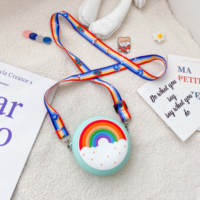 Μοντέρνα παιδική στρογγυλή μίνι τσάντα με μακριά λαβή για κορίτσια