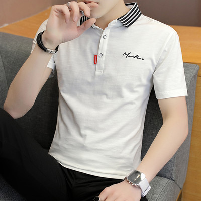 Ανδρικό μπλουζάκι με κλασικό κολάρο και κεντημένη επιγραφή - διάφορα μοντέλα