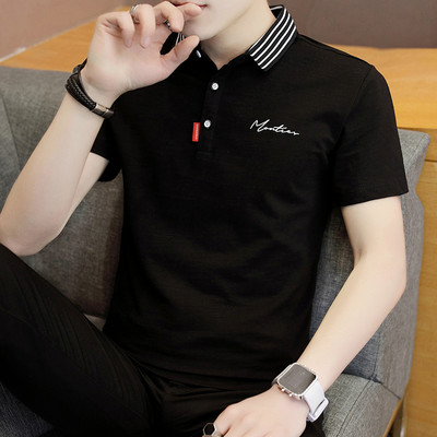 Ανδρικό μπλουζάκι με κλασικό κολάρο και κεντημένη επιγραφή - διάφορα μοντέλα