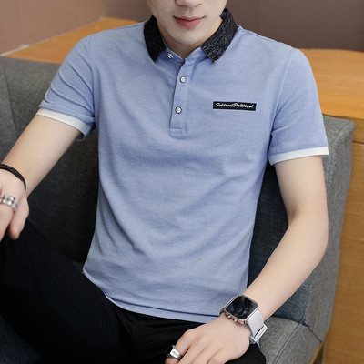 Ανδρικό μπλουζάκι με κλασικό κολάρο και κεντημένη επιγραφή - διάφορα μοντέλα