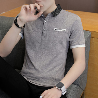 Ανδρικό μπλουζάκι με κλασικό κολάρο και κεντημένη επιγραφή - διάφορα μοντέλα