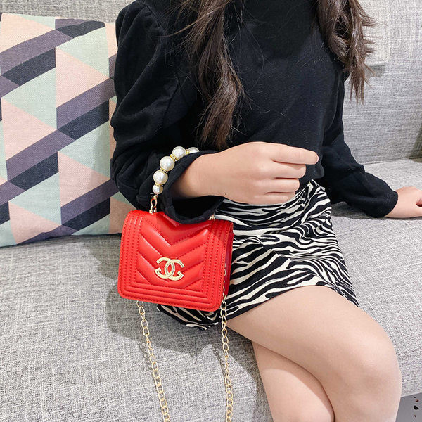 Šiuolaikinė vaikiška mini rankinė su sagtimi ir dekoratyviniais perlais