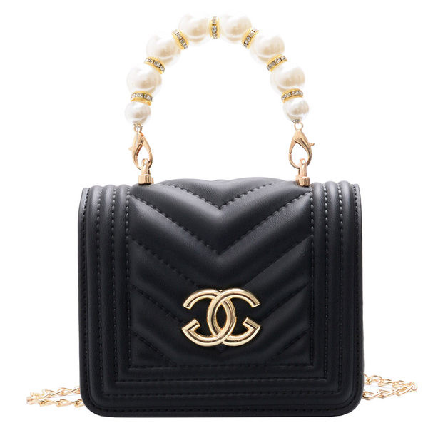 Šiuolaikinė vaikiška mini rankinė su sagtimi ir dekoratyviniais perlais