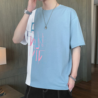 Мъжка тениска с къс ръкав и овално деколте-апликация 