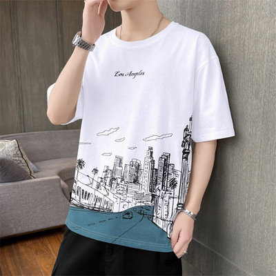 Мъжка тениска с къс ръкав и овално деколте-апликация 