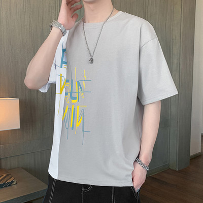 Мъжка тениска с къс ръкав и овално деколте-апликация 