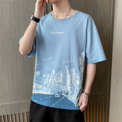 Мъжка тениска с къс ръкав и овално деколте-апликация 