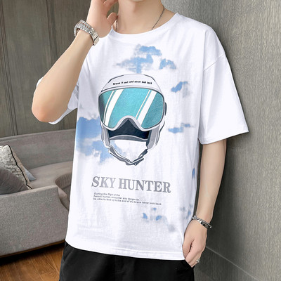 Мъжка тениска с къс ръкав и овално деколте-апликация 