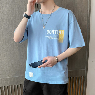 Мъжка тениска с къс ръкав и овално деколте-апликация 