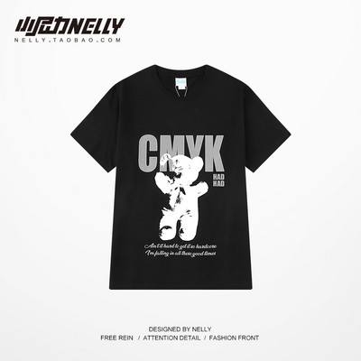 Нов модел мъжка тениска с апликация и О-образно деколте