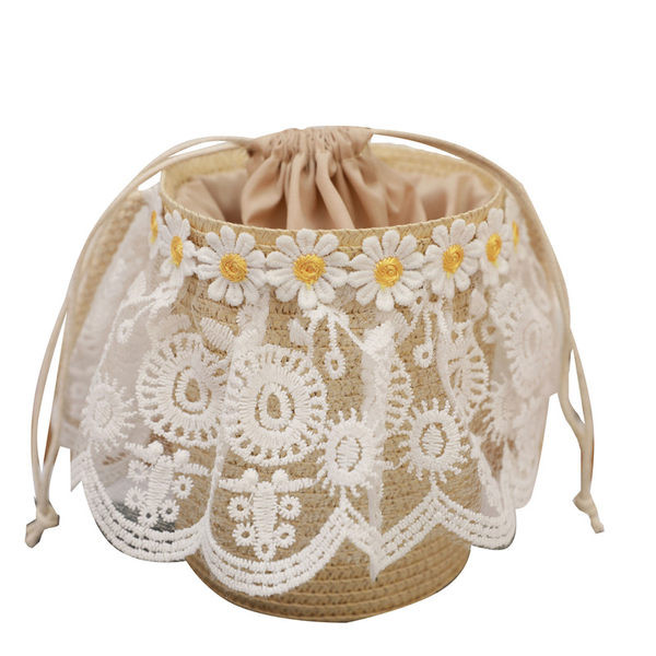 Стилна детска плетена чанта с дантела за момичета