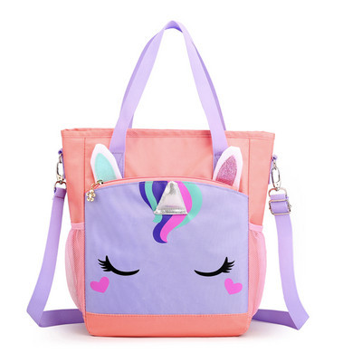 Κομψή παιδική τσάντα με κοντή και μακριά λαβή και τρισδιάστατα στοιχεία