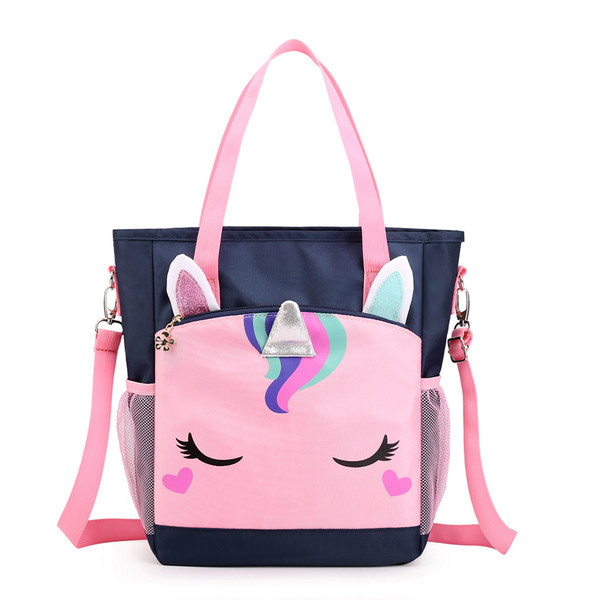 Κομψή παιδική τσάντα με κοντή και μακριά λαβή και τρισδιάστατα στοιχεία