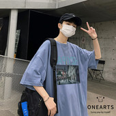 Широка ежедневна тениска с щампа и 3/4 ръкав