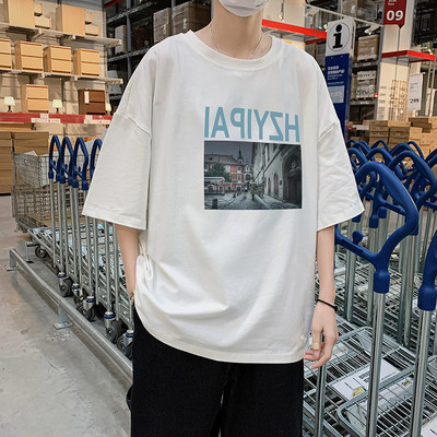 Широка ежедневна тениска с щампа и 3/4 ръкав