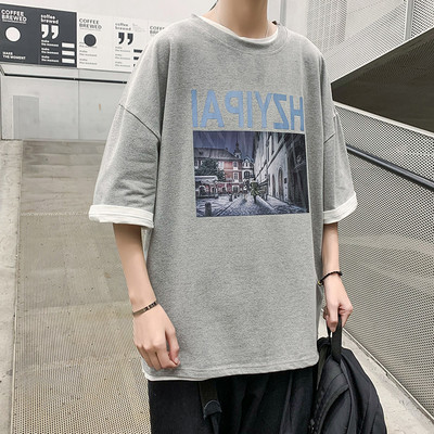 Широка ежедневна тениска с щампа и 3/4 ръкав