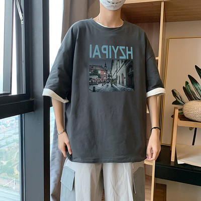 Широка ежедневна тениска с щампа и 3/4 ръкав