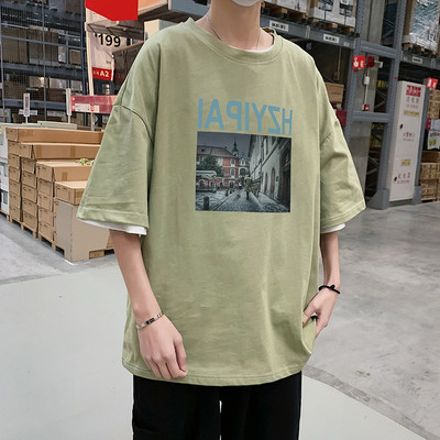 Широка ежедневна тениска с щампа и 3/4 ръкав