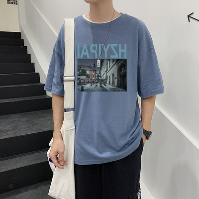 Широка ежедневна тениска с щампа и 3/4 ръкав