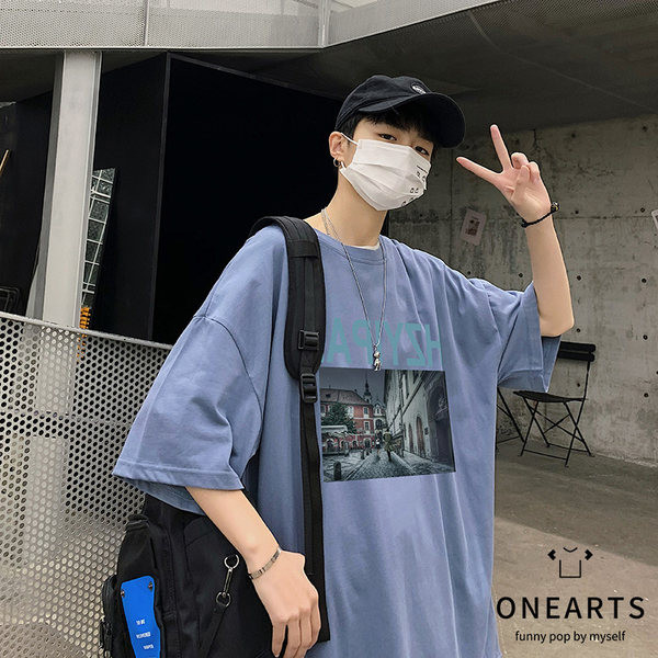 Широка ежедневна тениска с щампа и 3/4 ръкав