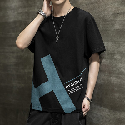 Χαλαρό βαμβακερό μπλουζάκι με επιγραφή για άντρες