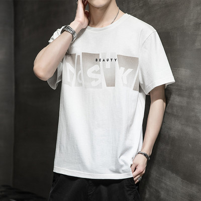 Χαλαρό βαμβακερό μπλουζάκι με επιγραφή για άντρες