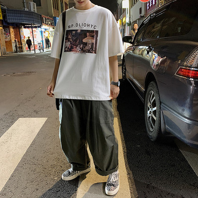 Ανδρικό μπλουζάκι φαρδύ μοντέλο με απλικέ και 3/4 μανίκια