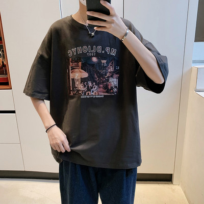 Ανδρικό μπλουζάκι φαρδύ μοντέλο με απλικέ και 3/4 μανίκια