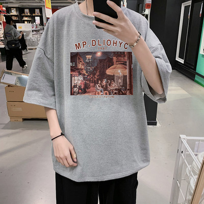 Ανδρικό μπλουζάκι φαρδύ μοντέλο με απλικέ και 3/4 μανίκια