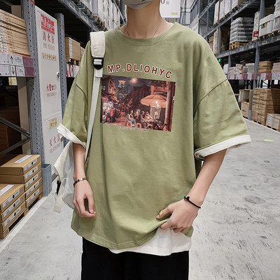 Ανδρικό μπλουζάκι φαρδύ μοντέλο με απλικέ και 3/4 μανίκια