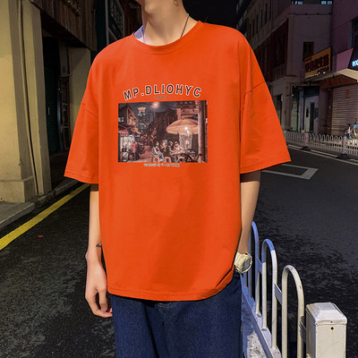 Ανδρικό μπλουζάκι φαρδύ μοντέλο με απλικέ και 3/4 μανίκια