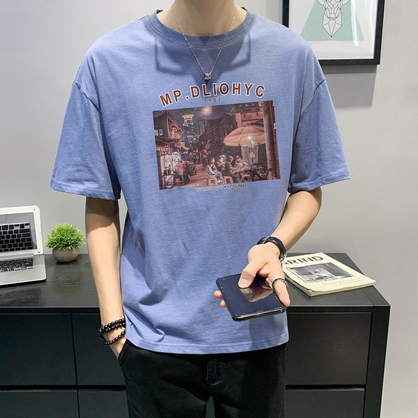 Ανδρικό μπλουζάκι φαρδύ μοντέλο με απλικέ και 3/4 μανίκια