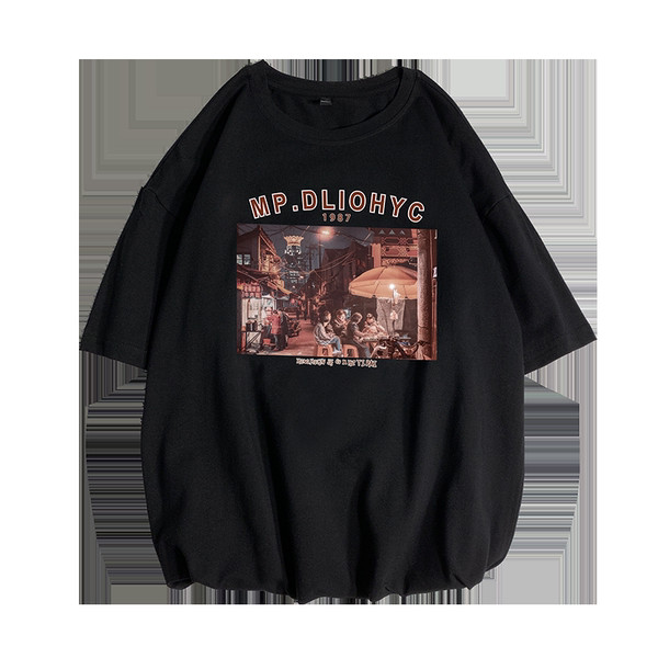 Ανδρικό μπλουζάκι φαρδύ μοντέλο με απλικέ και 3/4 μανίκια