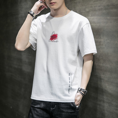 Casual ανδρικό μπλουζάκι με κοντά μανίκια, επιγραφές και εφαρμογές