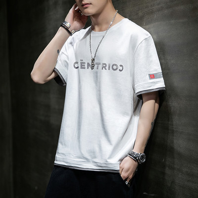 Casual ανδρικό μπλουζάκι με κοντά μανίκια, επιγραφές και εφαρμογές