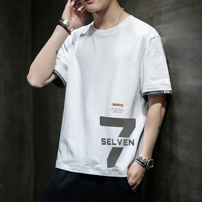 Casual ανδρικό μπλουζάκι με κοντά μανίκια, επιγραφές και εφαρμογές