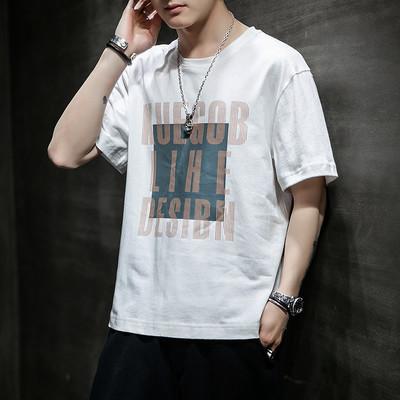 Casual ανδρικό μπλουζάκι με κοντά μανίκια, επιγραφές και εφαρμογές