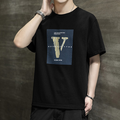 Casual ανδρικό μπλουζάκι με κοντά μανίκια, επιγραφές και εφαρμογές