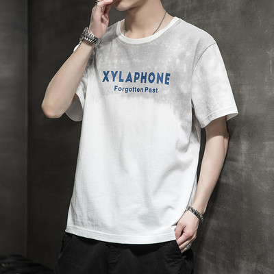 Casual ανδρικό μπλουζάκι με κοντά μανίκια, επιγραφές και εφαρμογές