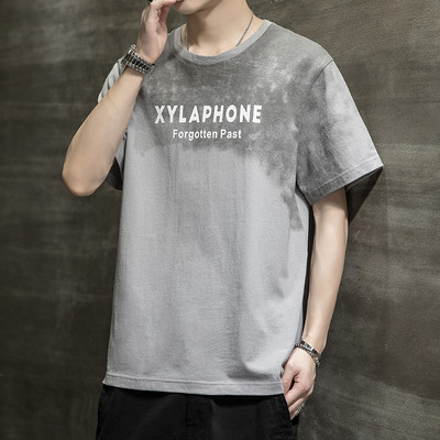 Casual ανδρικό μπλουζάκι με κοντά μανίκια, επιγραφές και εφαρμογές