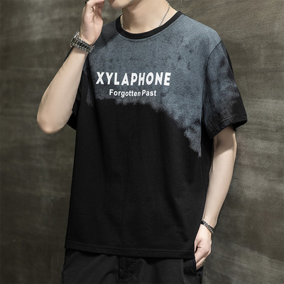 Casual ανδρικό μπλουζάκι με κοντά μανίκια, επιγραφές και εφαρμογές