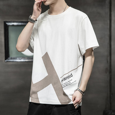 Casual ανδρικό μπλουζάκι με κοντά μανίκια, επιγραφές και εφαρμογές